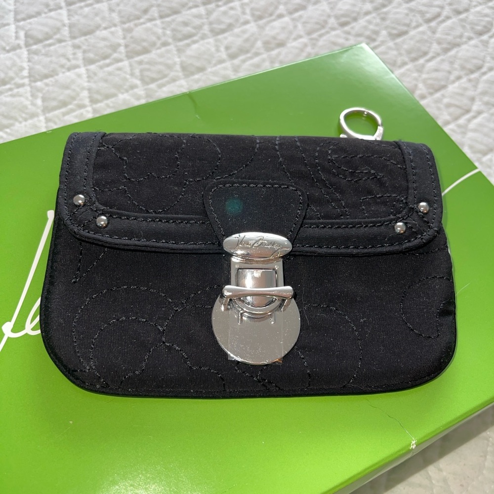 Vera Bradley Black Quilted Clutch with Silver Hardware